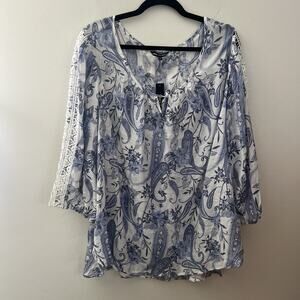 Floral Blue Blouse with Lace Detail
